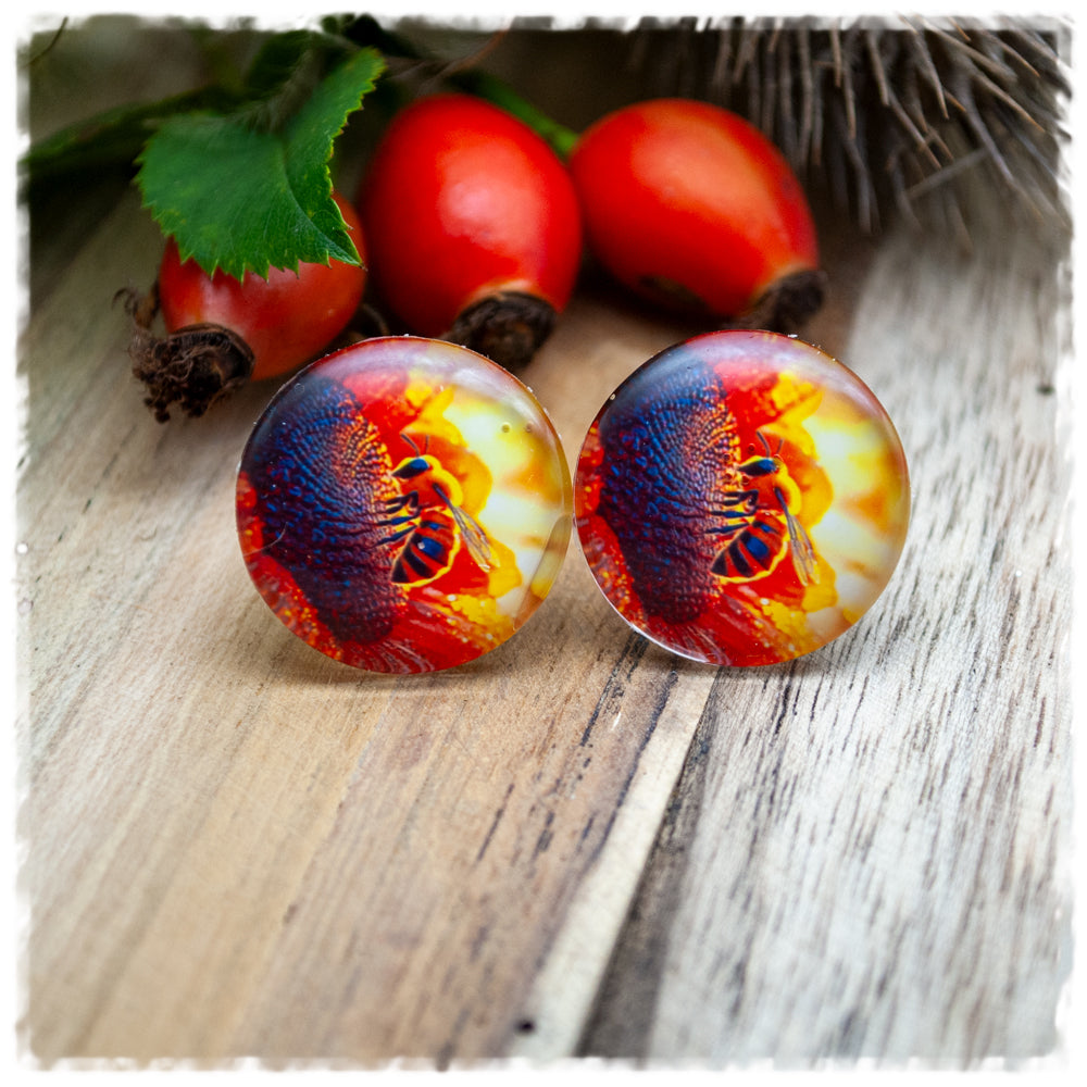 Ohrringe mit Sonnenblume und Biene