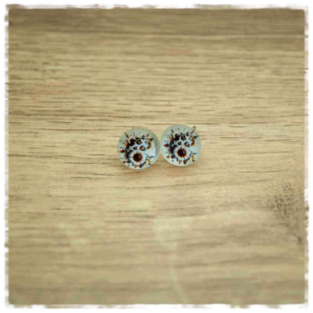 Ohrringe in 10 mm Blume mit Leoprint