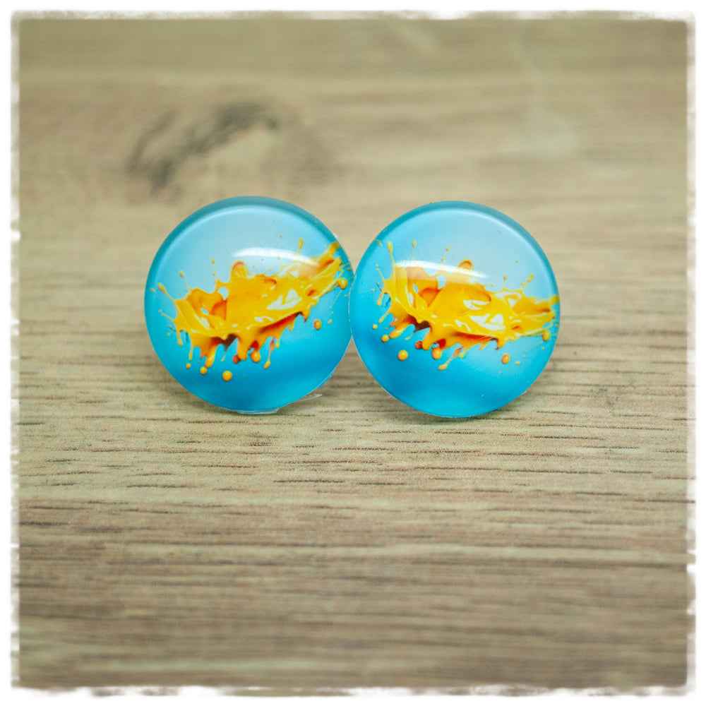 Ohrringe in 20 mm hellblau mit gelbem Klecks (B-WARE)