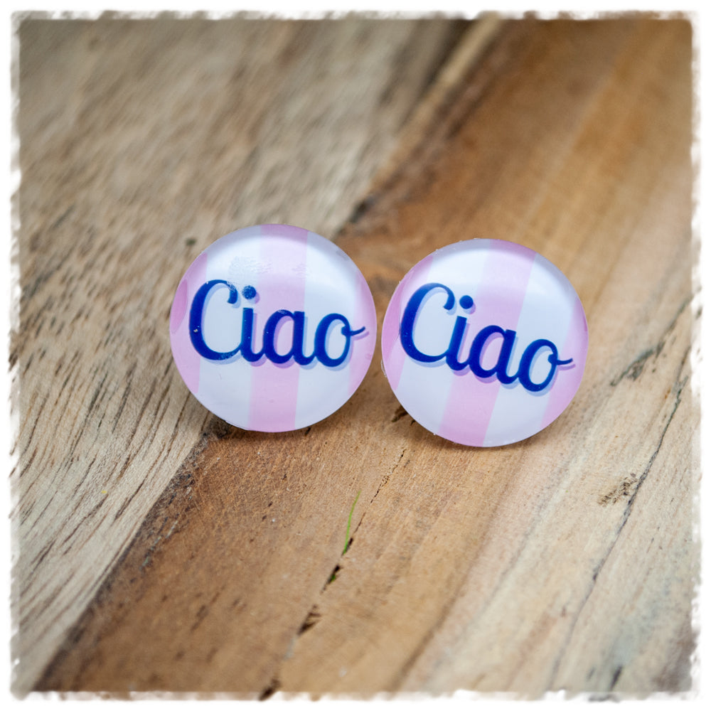 Ohrringe in 20 mm rosa weiß gestreift mit Ciao