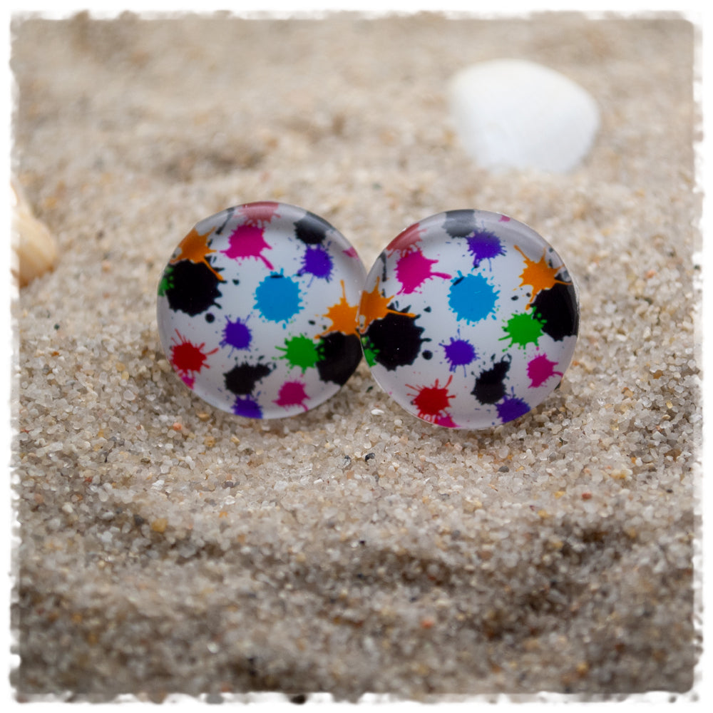 Ohrringe weiß mit bunten Klecksen - Jackelina