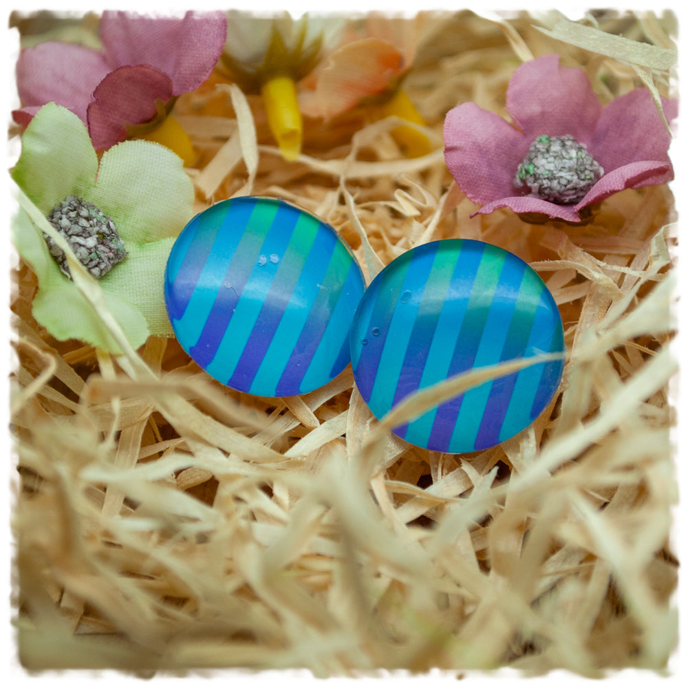 Ohrringe in 20 mm blau mit Streifen