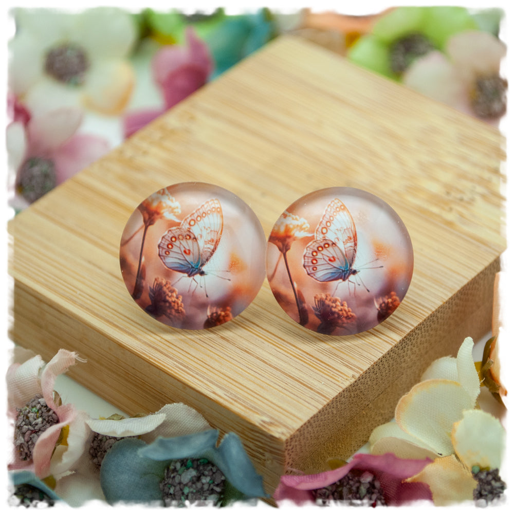 Ohrringe beige mit Schmetterling und Blumen - Jackelina