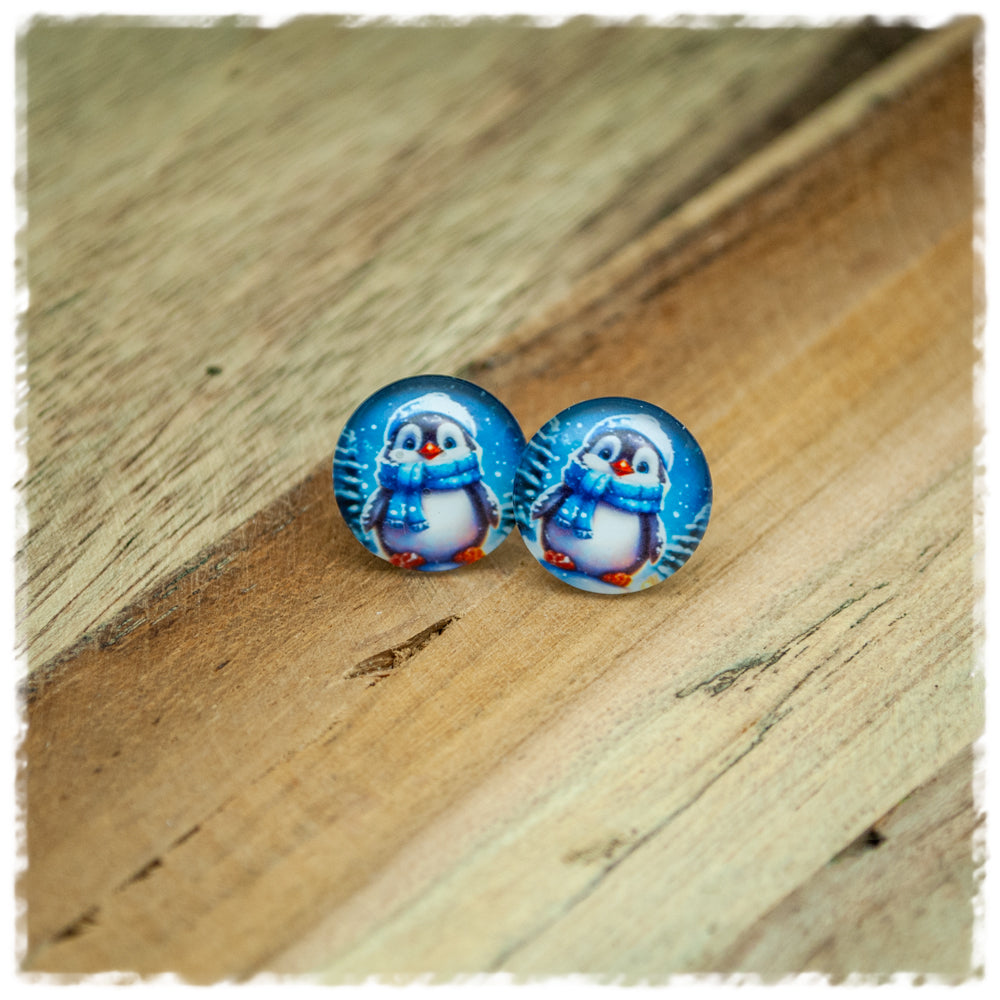 Ohrringe in 14 mm blau mit Pinguin