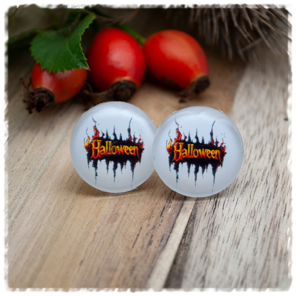 Ohrringe in 20 mm weiß mit HALLOWEEN
