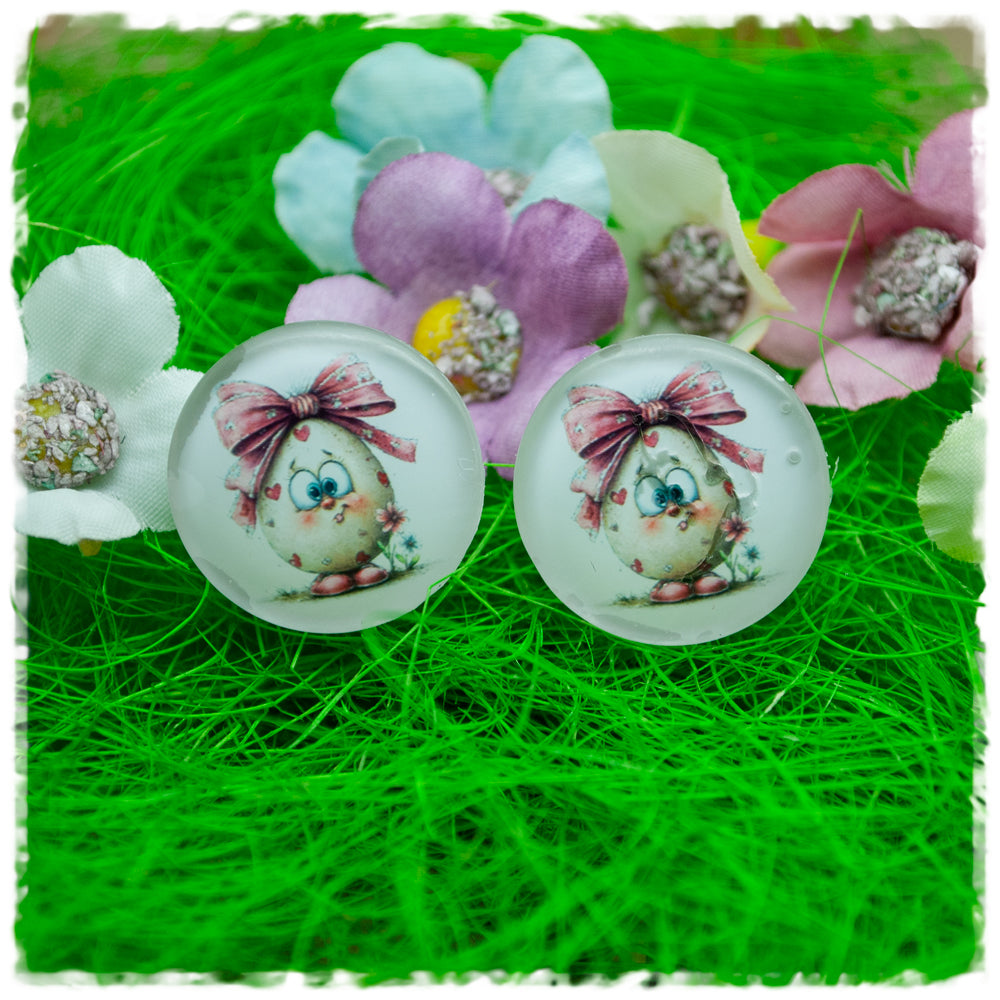 Ohrringe in 20 mm Osterei mit pinker Schleife