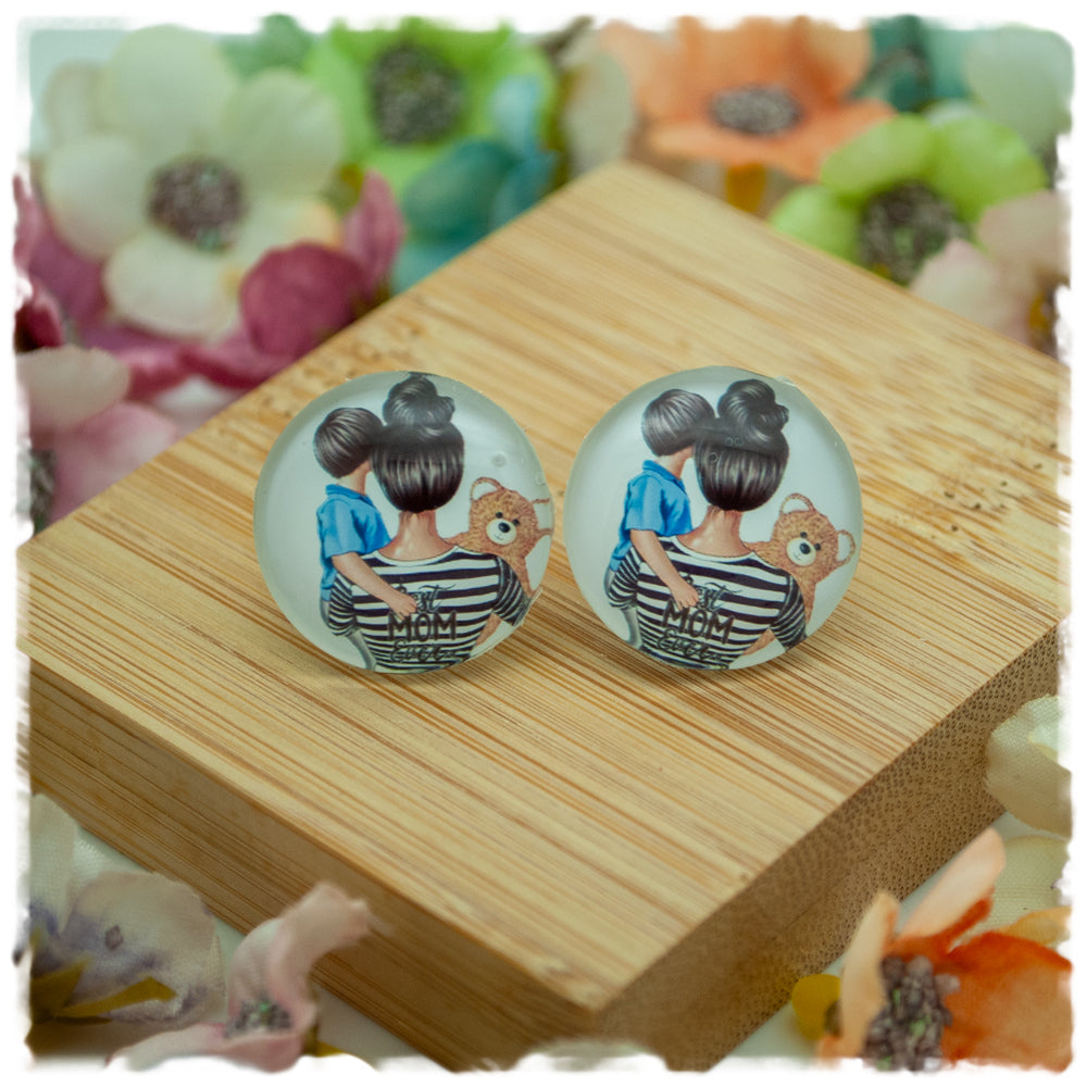 Ohrringe Mom mit Jungen und Teddy - Jackelina