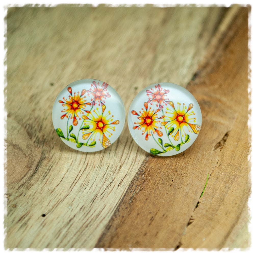 Ohrringe in 20 mm beige mit bunten Blumen