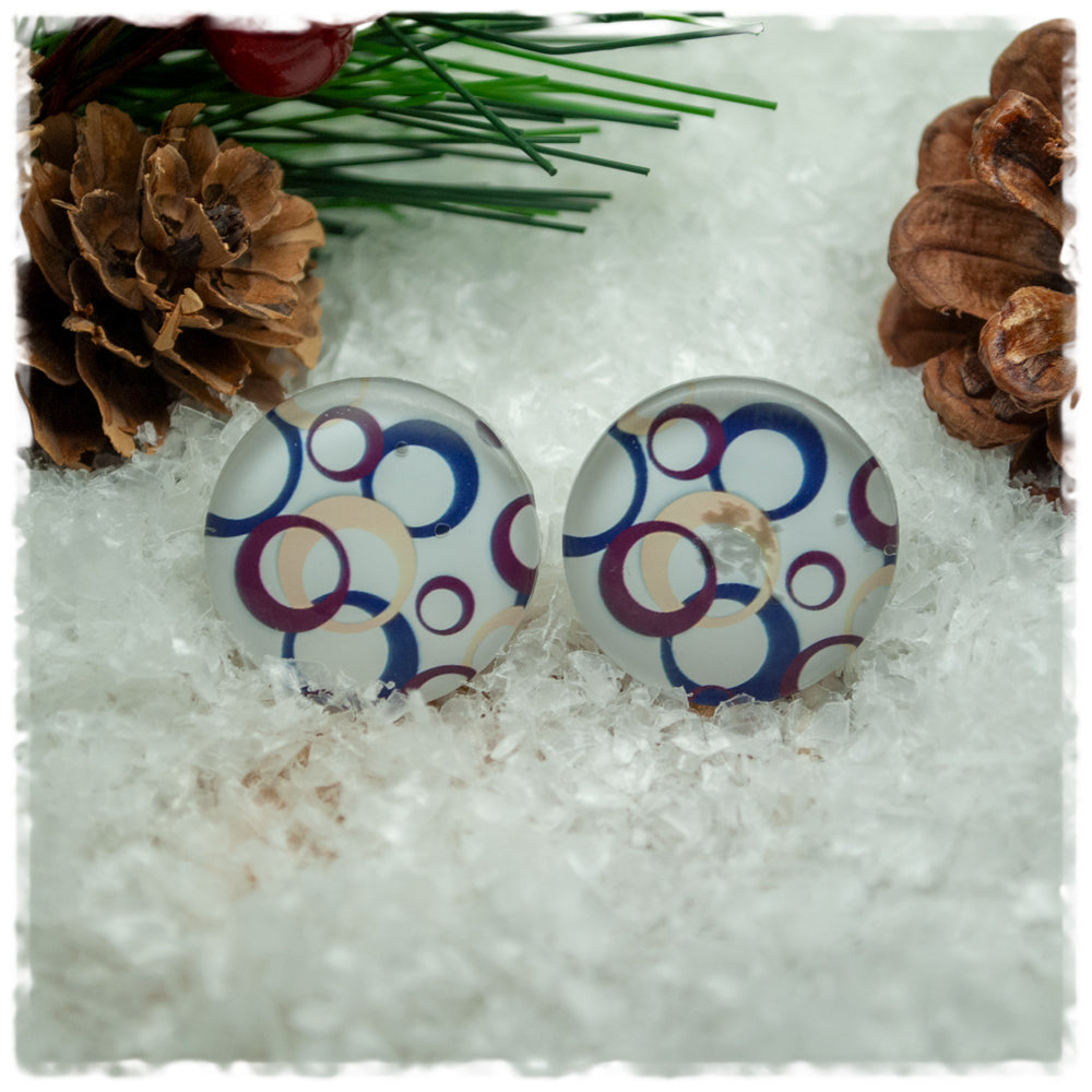 Ohrringe weiß mit Ringen in beige, dunkelblau und dunkelrot (AKTION)