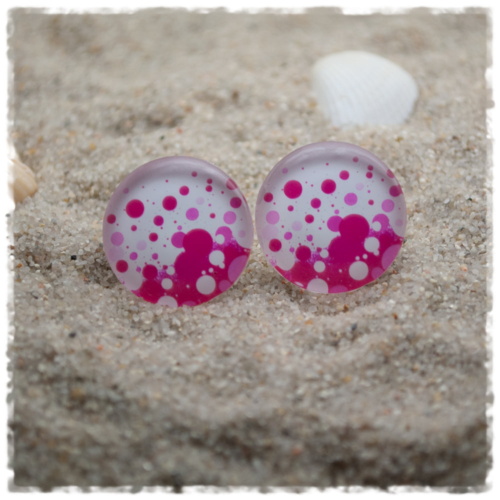 Ohrringe in 20 mm weiß mit pinken Punkten
