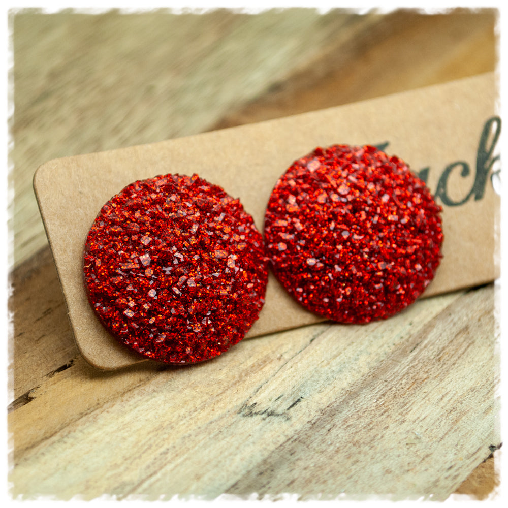 Ohrringe in 25 mm Glitzer rot