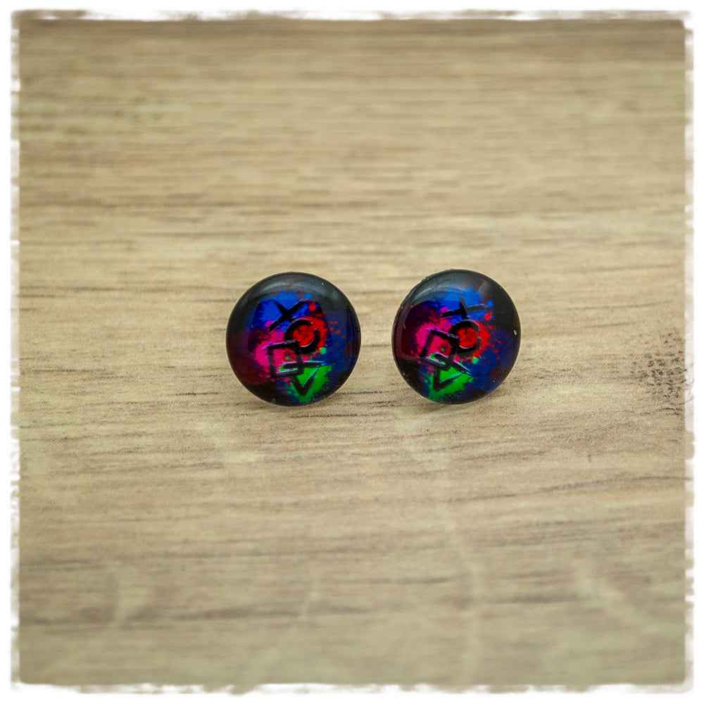 Ohrringe in 14 mm bunt gemustert mit Zeichen