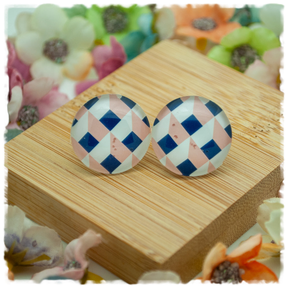 Ohrringe blau, beige und rosa gemustert - Jackelina