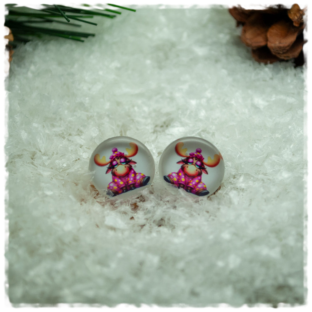 Ohrringe weiß mit müdem Elch