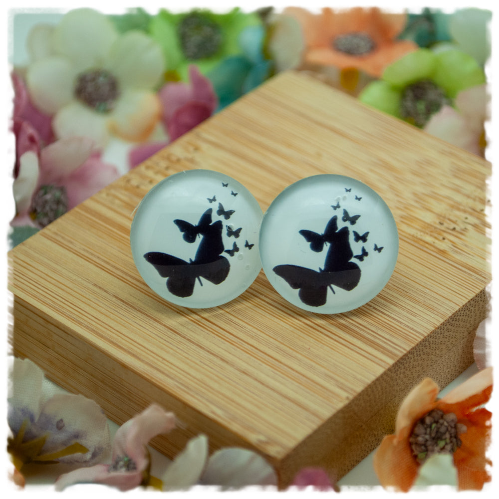 Ohrringe weiß mit schwarzen Schmetterlingen - Jackelina