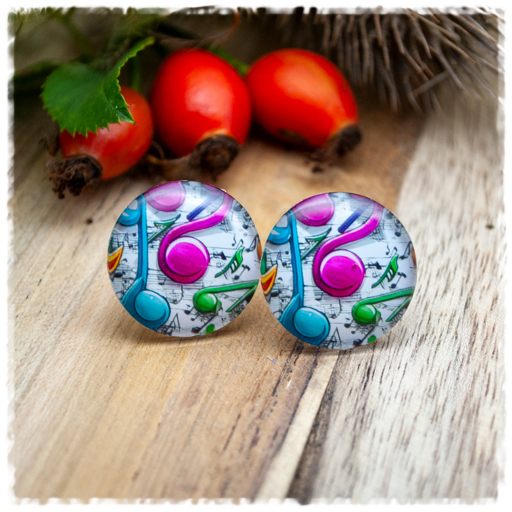 Ohrringe weiss mit bunten Noten