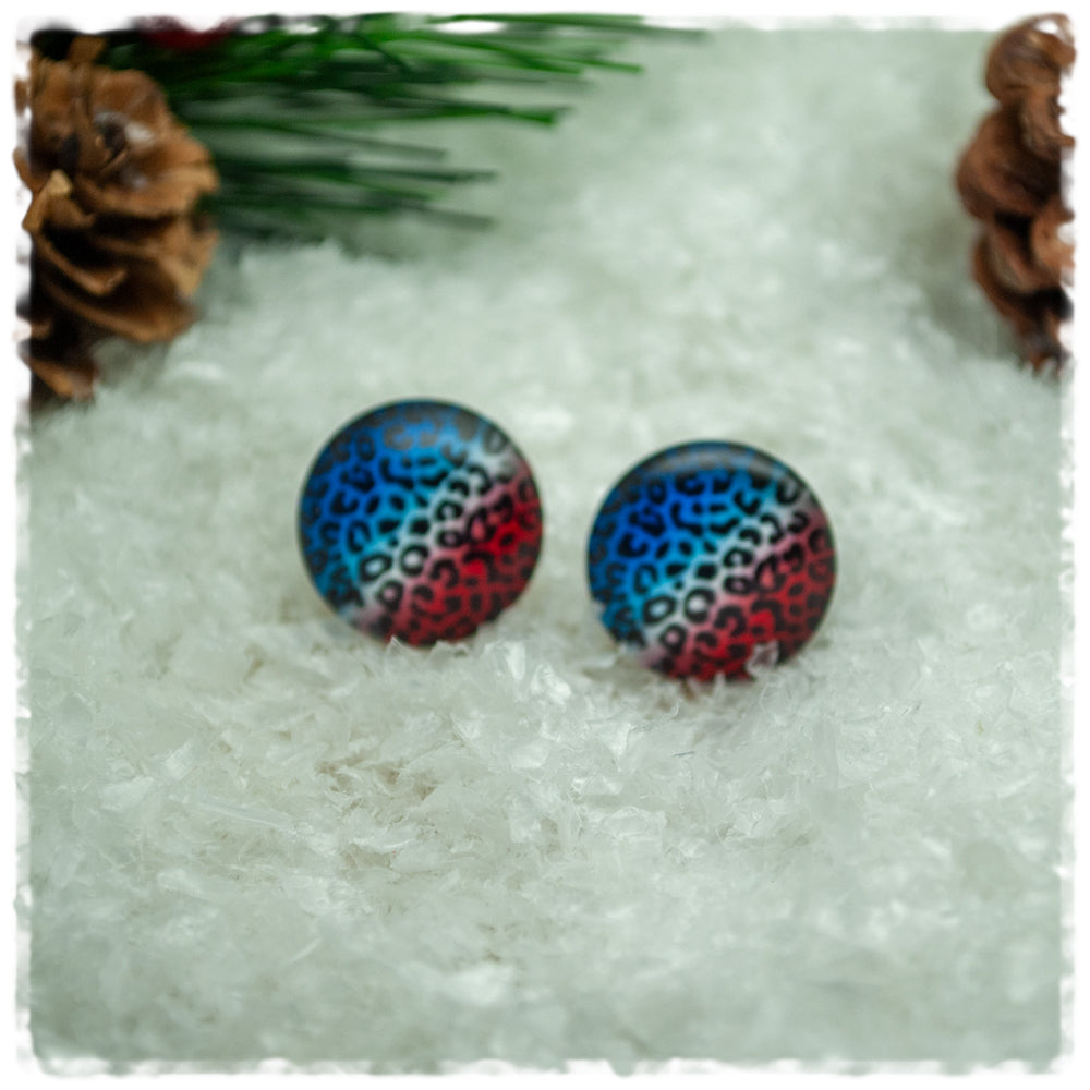 Ohrringe in 16 mm blau - weiß - rot mit Leoprint