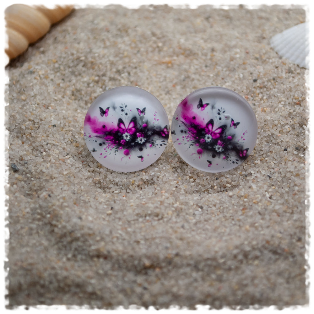 Ohrringe pink dunkelgrau mit Schmetterlingen