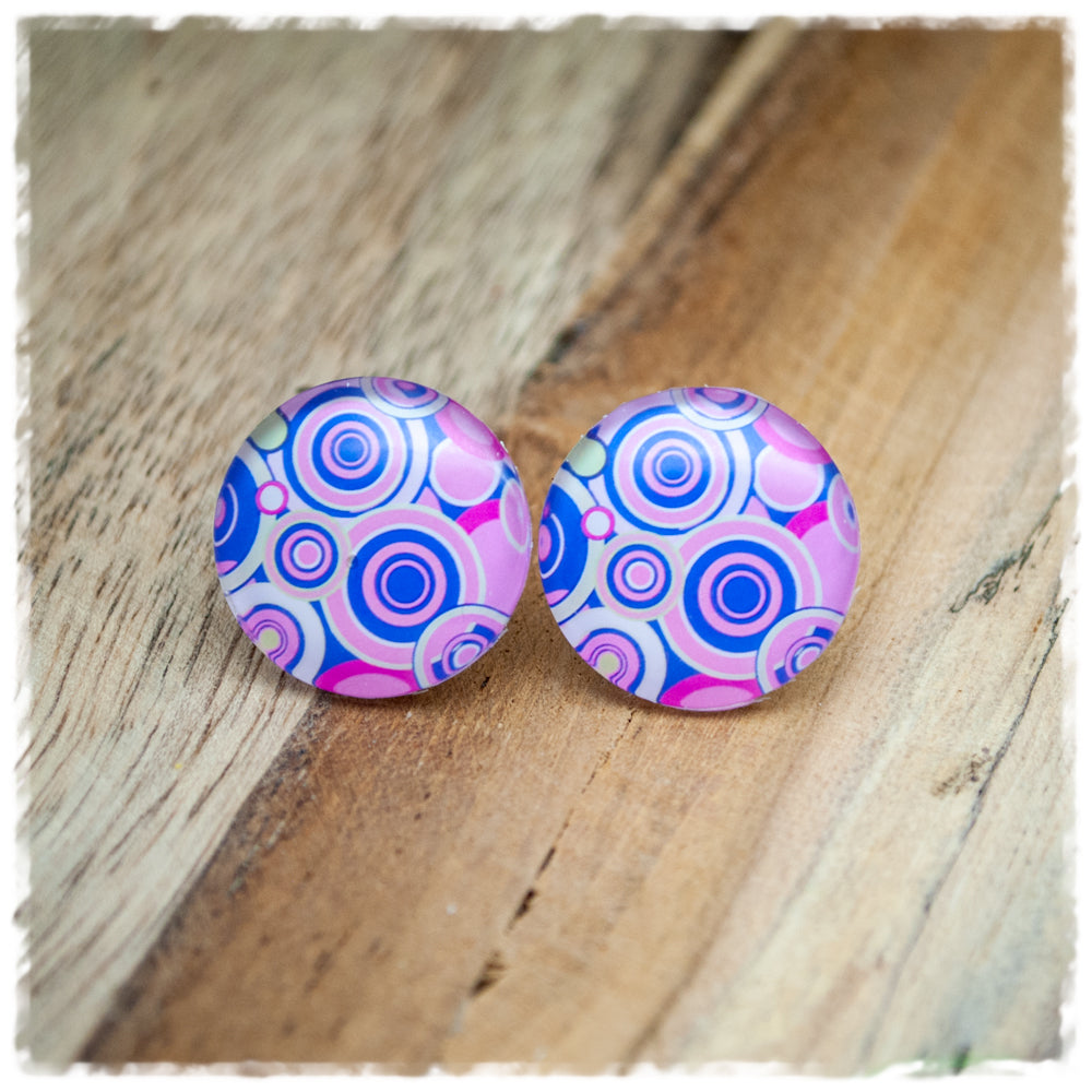 Ohrringe in 20 mm Kreis in lila und rosa
