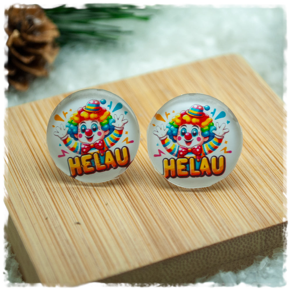 Ohrringe in 20 mm weiß mit Clown und HELAU