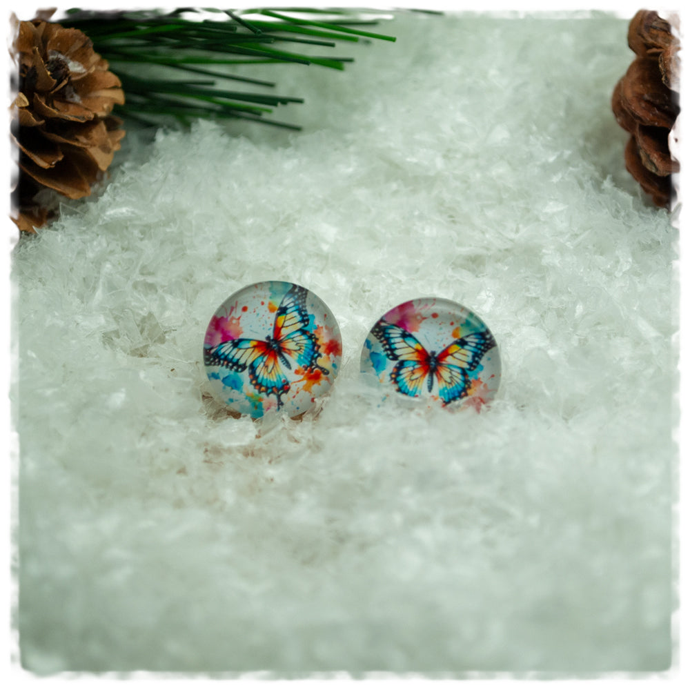 Ohrringe in 14 mm weiß bunt mit Schmetterling