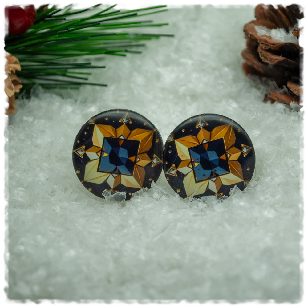 Ohrringe in 20 mm schwarz mit goldenem Quadrat