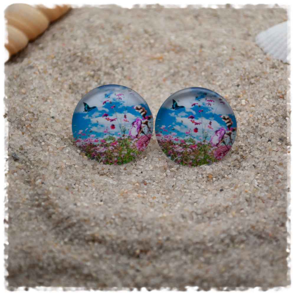 Ohrringe in 20 mm hellblau mit Wiese