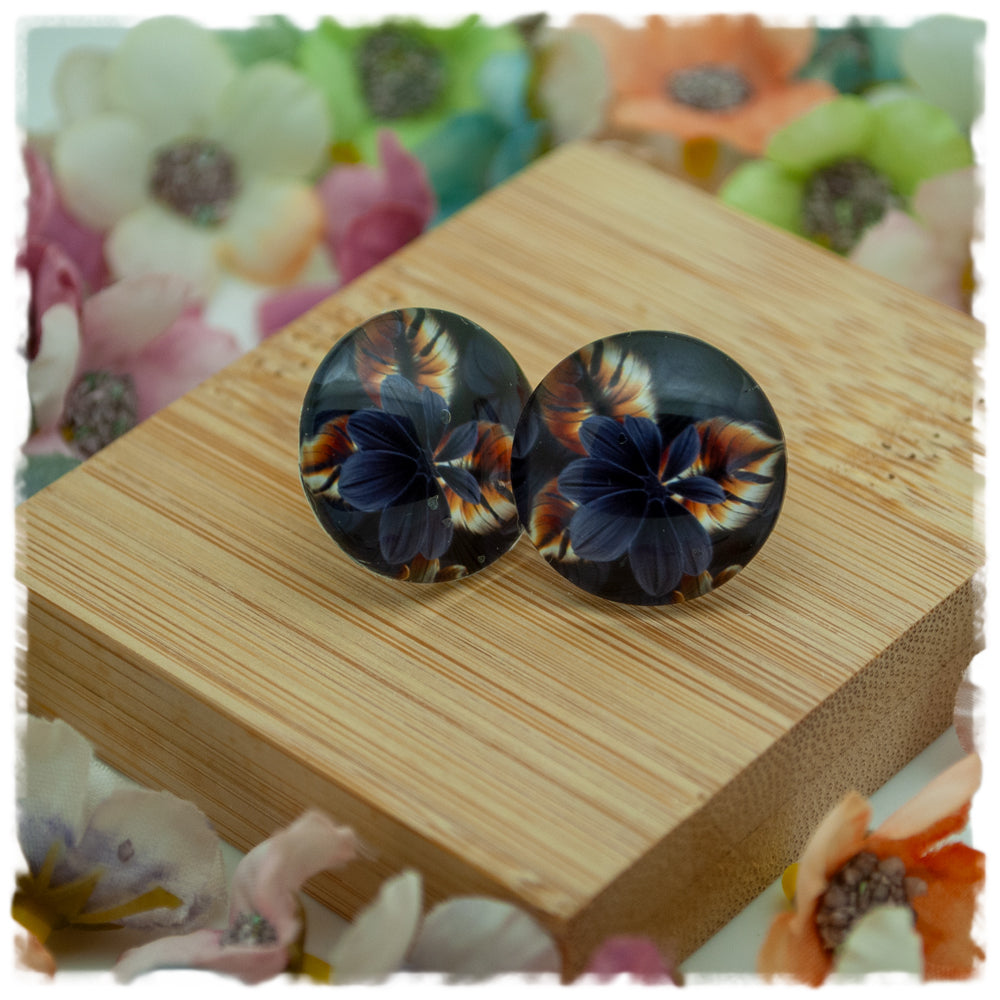 Ohrringe schwarz mit dunkelgrauen und goldenen Blättern - Jackelina