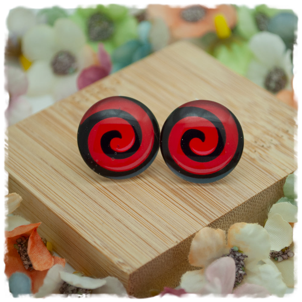Ohrringe schwarz roter Strudel - Jackelina