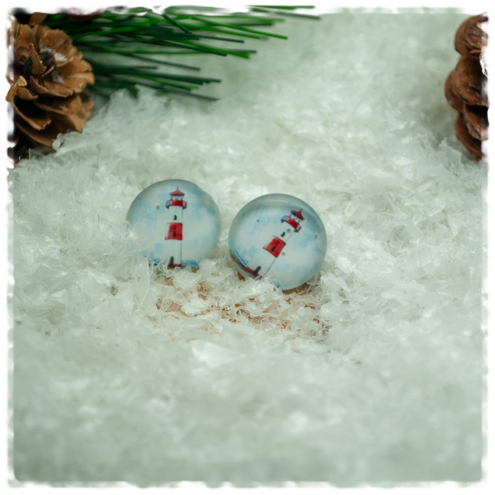 Ohrringe in 14 mm hellblau mit Leuchtturm