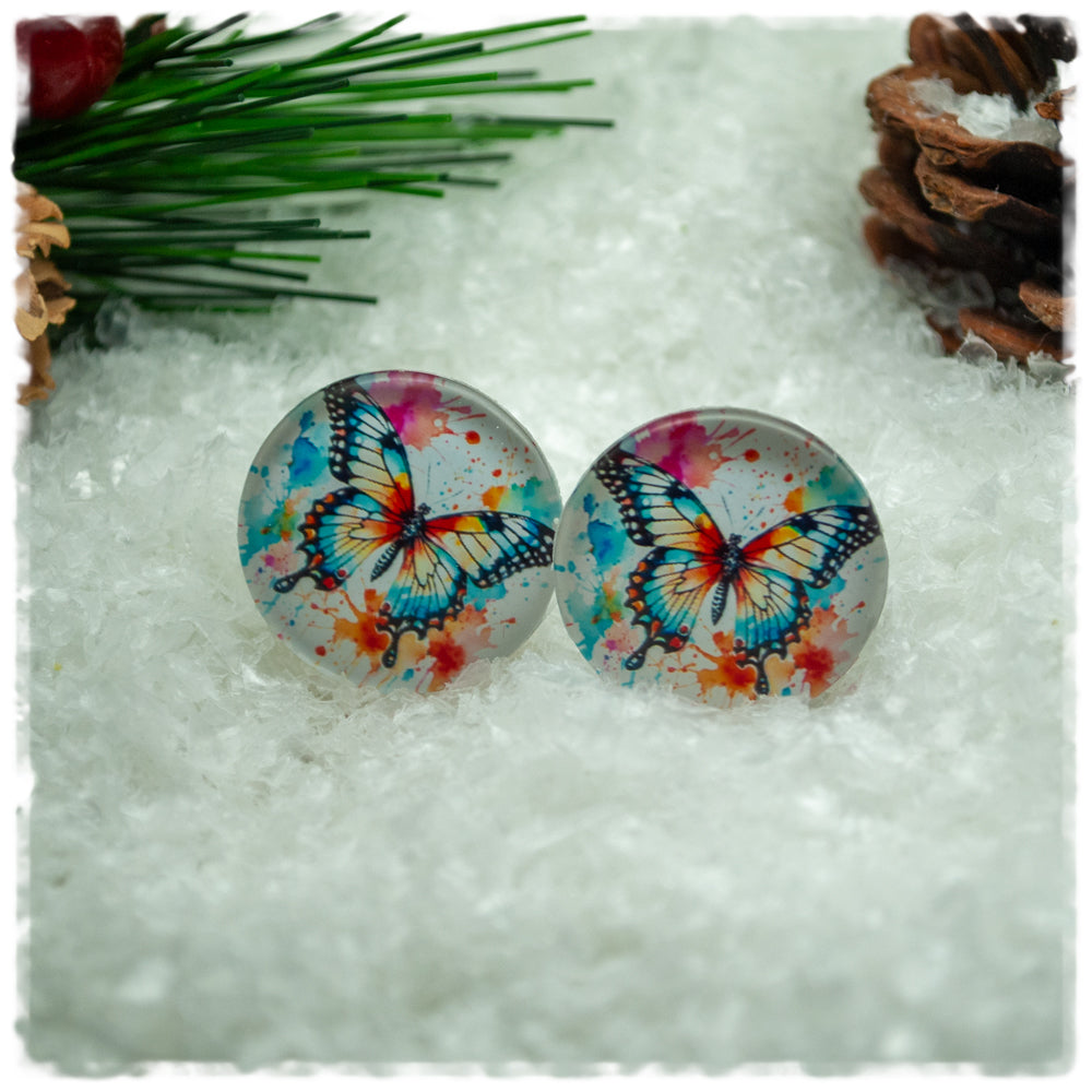 Ohrringe bunter Hintergrund mit Schmetterling