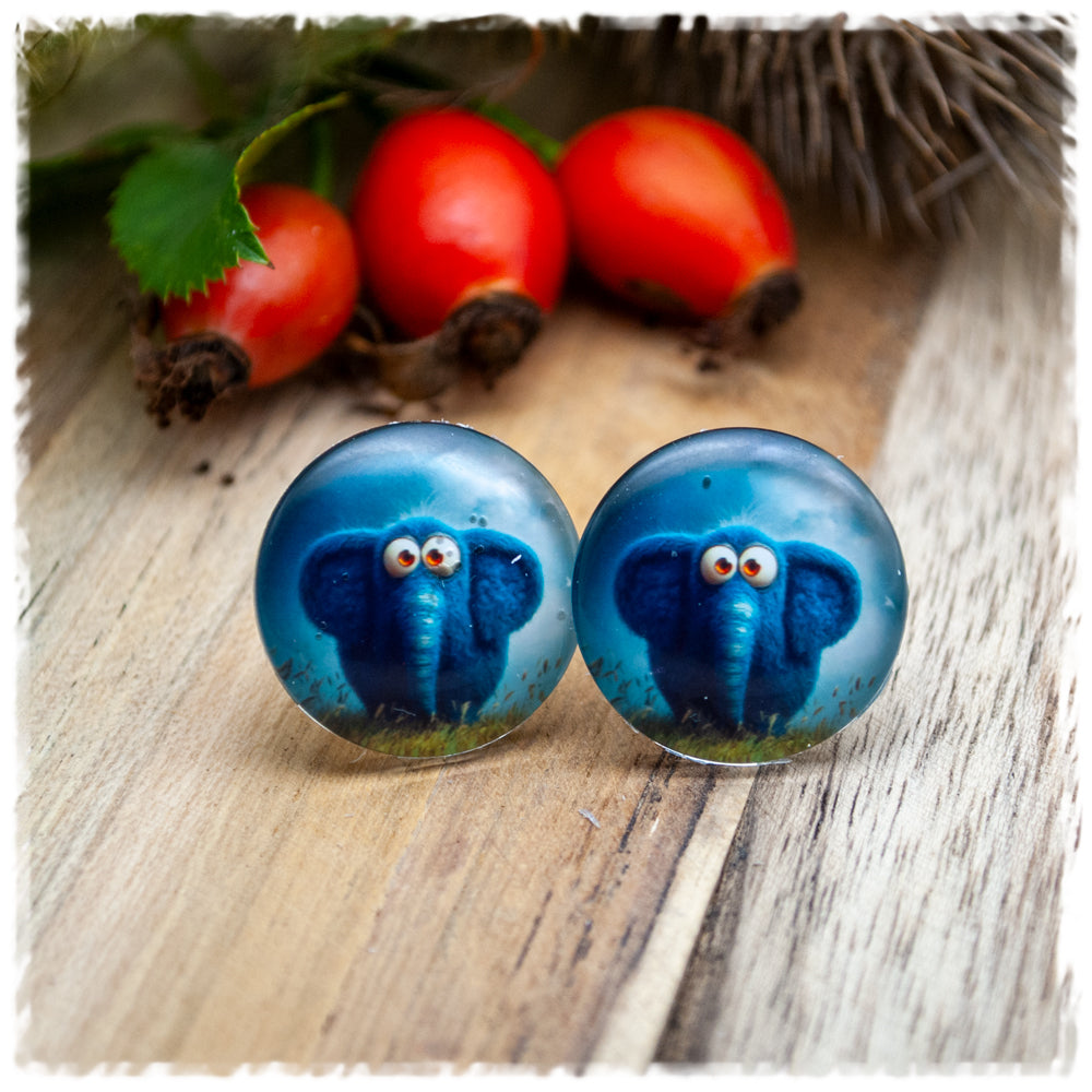 Ohrringe blau mit blauem Elefant