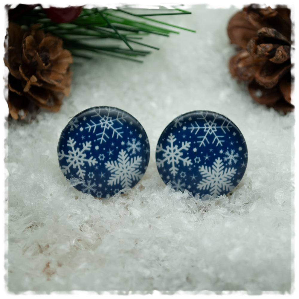 Ohrringe blau mit weißen Schneeflocken