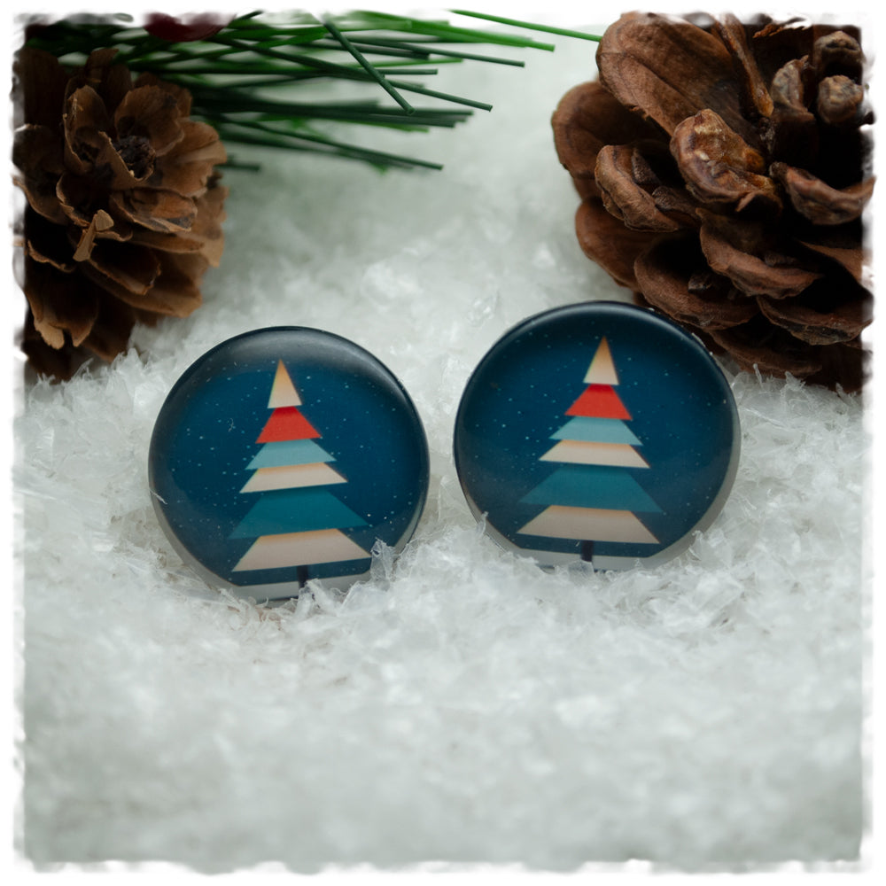 Ohrringe petrol mit mehrfarbigem Tannenbaum