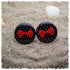 Ohrringe schwarz mit weißen Punkten und roter Schleife mit weißen Punkten - Jackelina