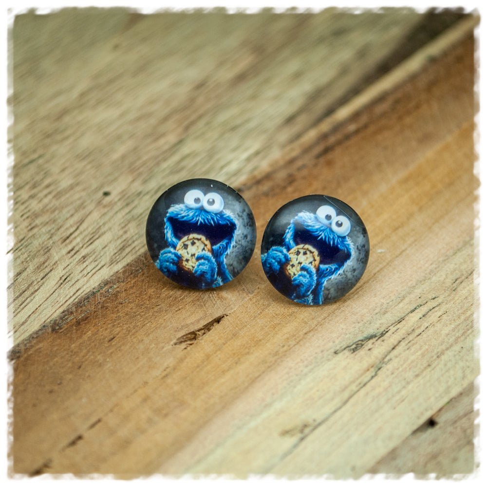 Ohrringe in 16 mm blaues Monster mit Keks
