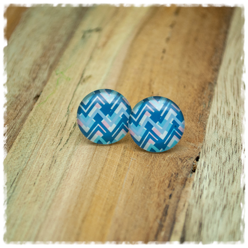 Ohrringe in 16 mm blau gemustert