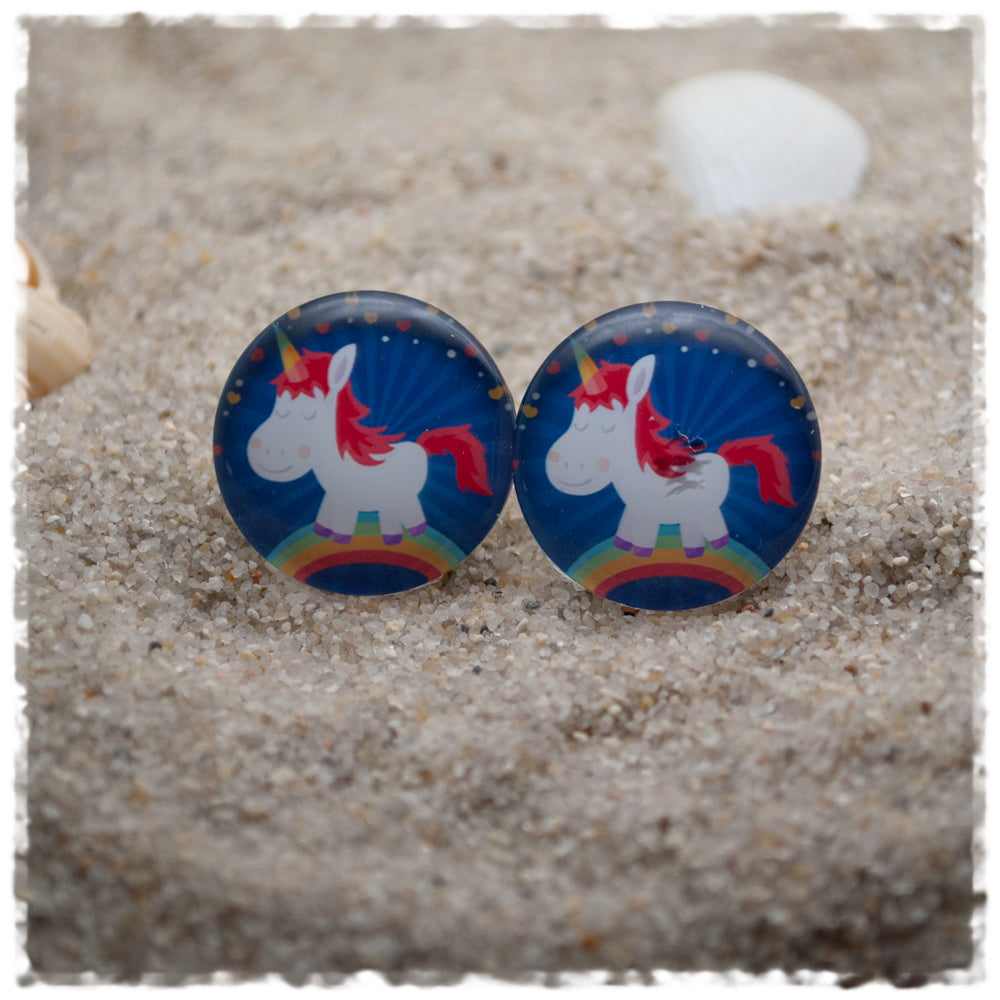 Ohrringe blau mit Regenbogen und Einhorn - Jackelina