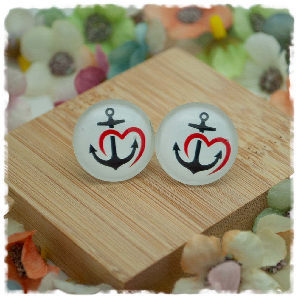 Ohrringe schwarzer Anker mit rotem Herz - Jackelina