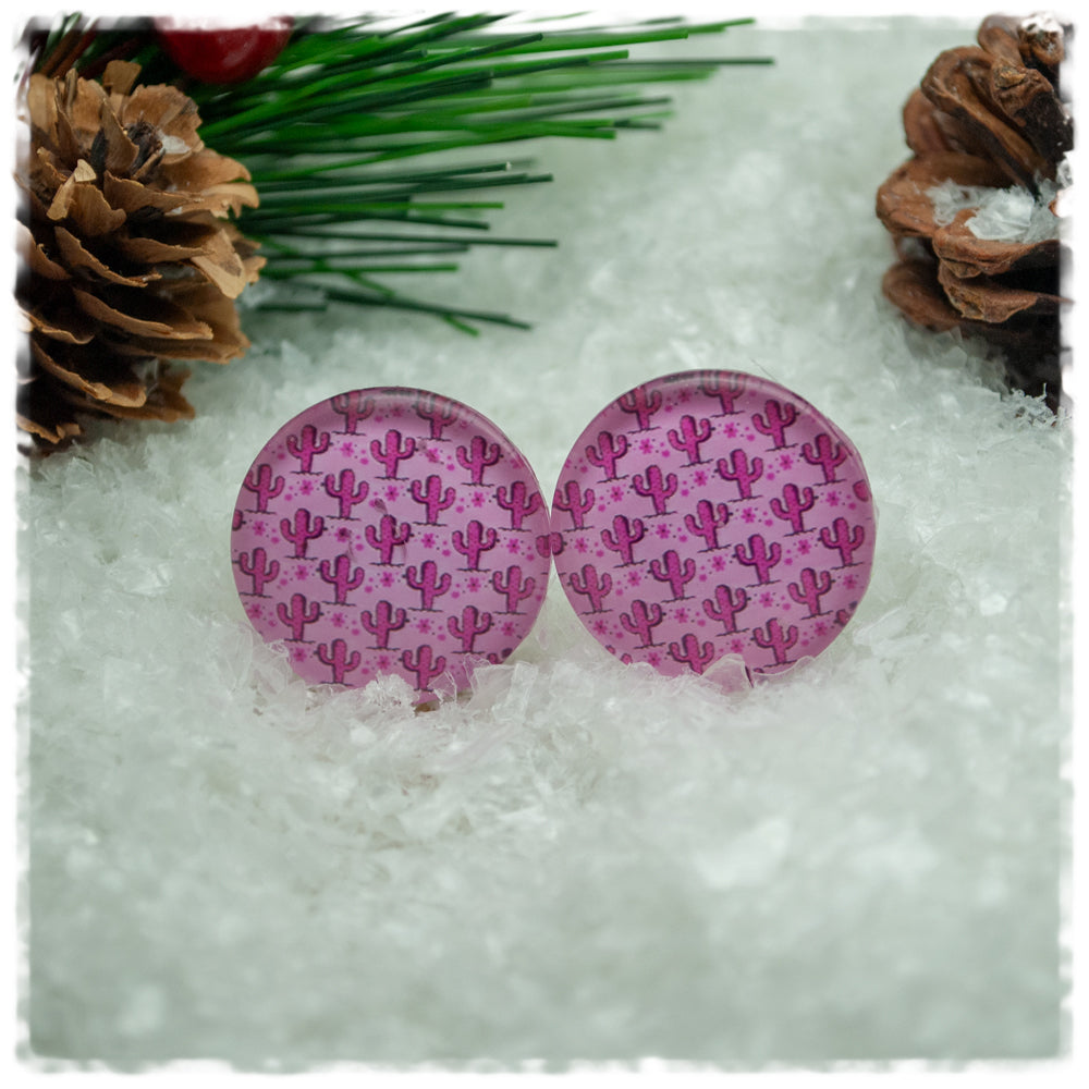 Ohrringe in 20 mm rosa mit pinken Kakteen