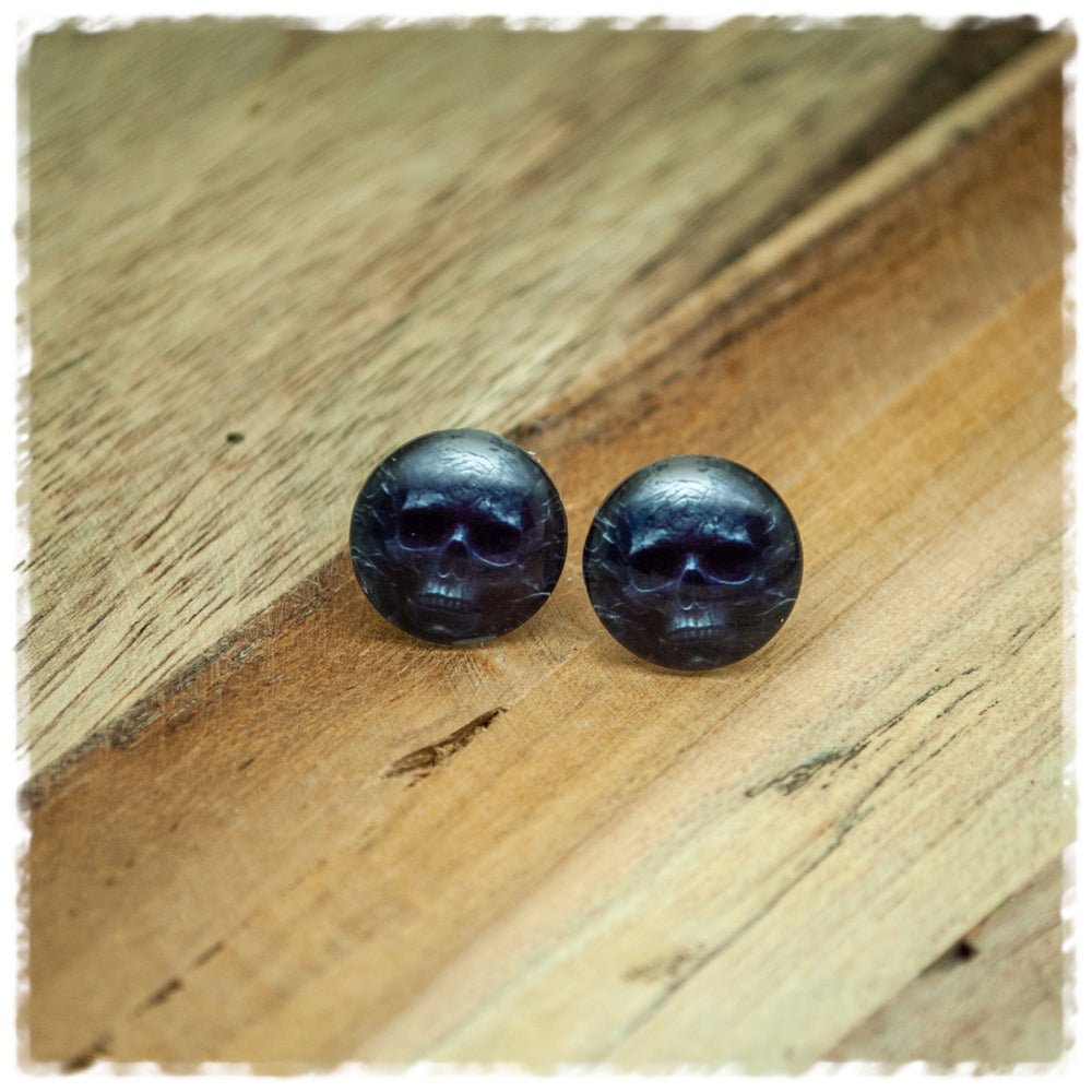 Ohrringe in 14 mm schwarz mit Totenkopf
