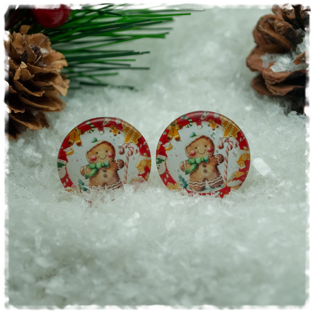 Ohrringe in 20 mm rot beige mit Lebkuchenmann