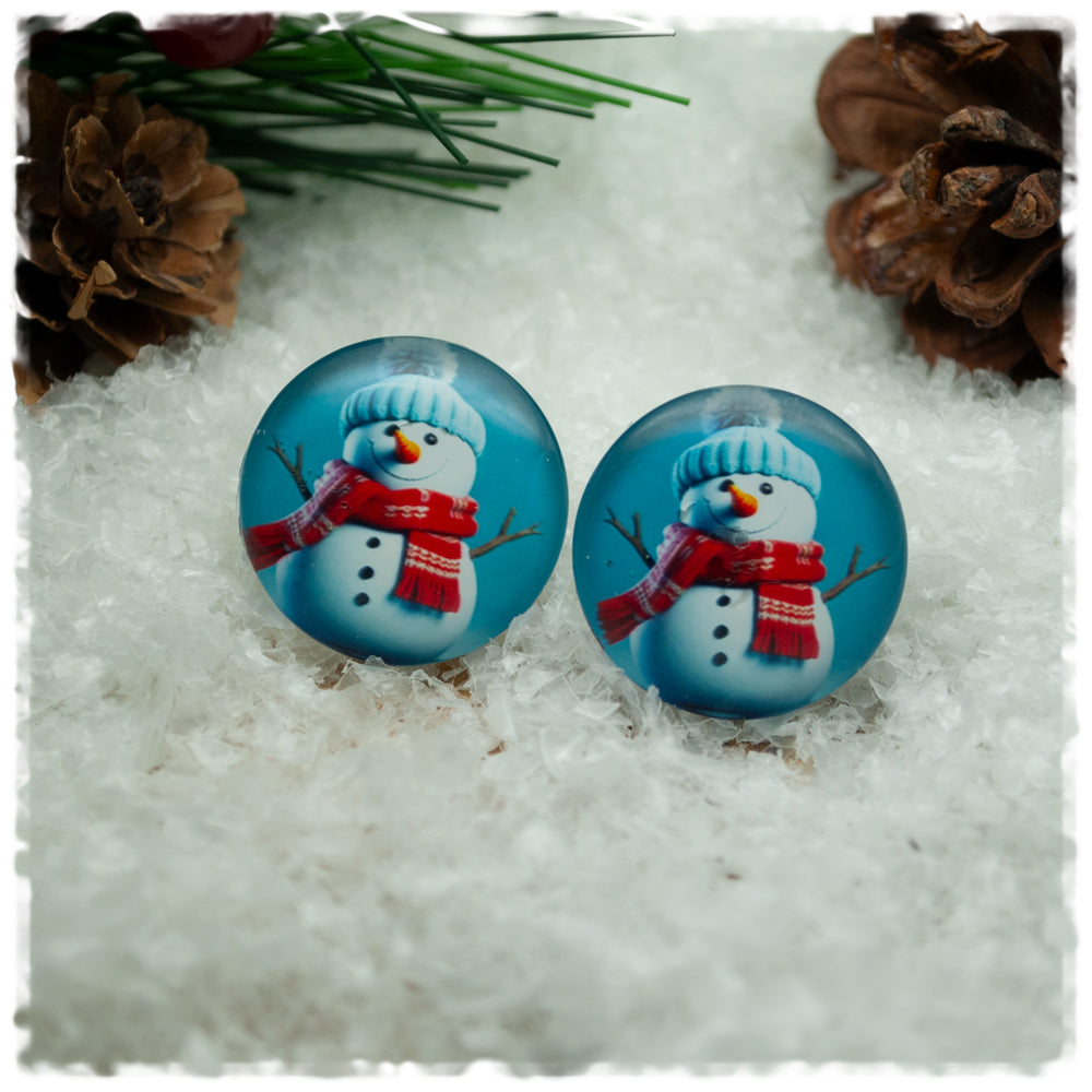 Ohrringe Schneemann mit blauer Mütze und rotem Schal