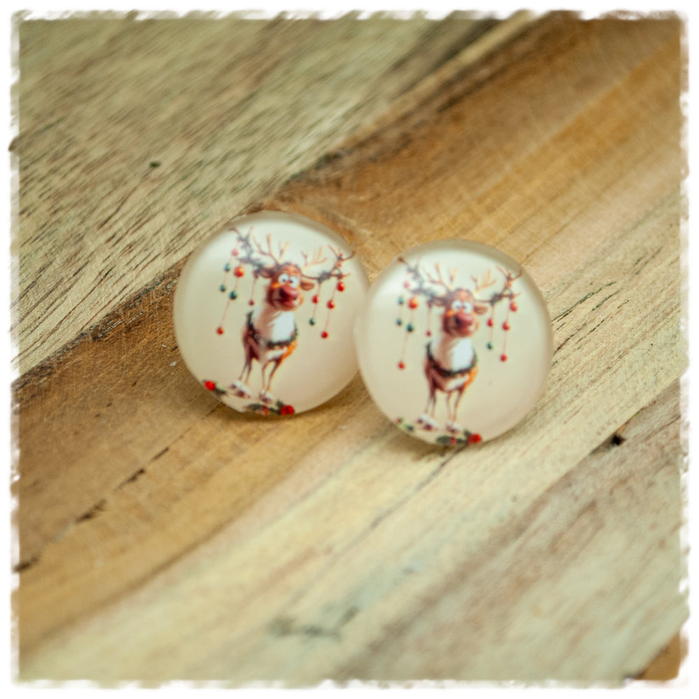 Ohrringe beige mit Rentier und Lichterkette