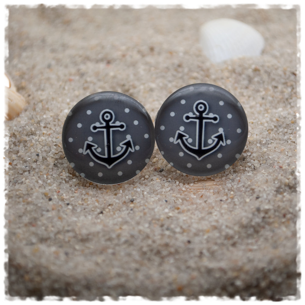 Ohrringe grau mit weißen Punkten und Anker - Jackelina