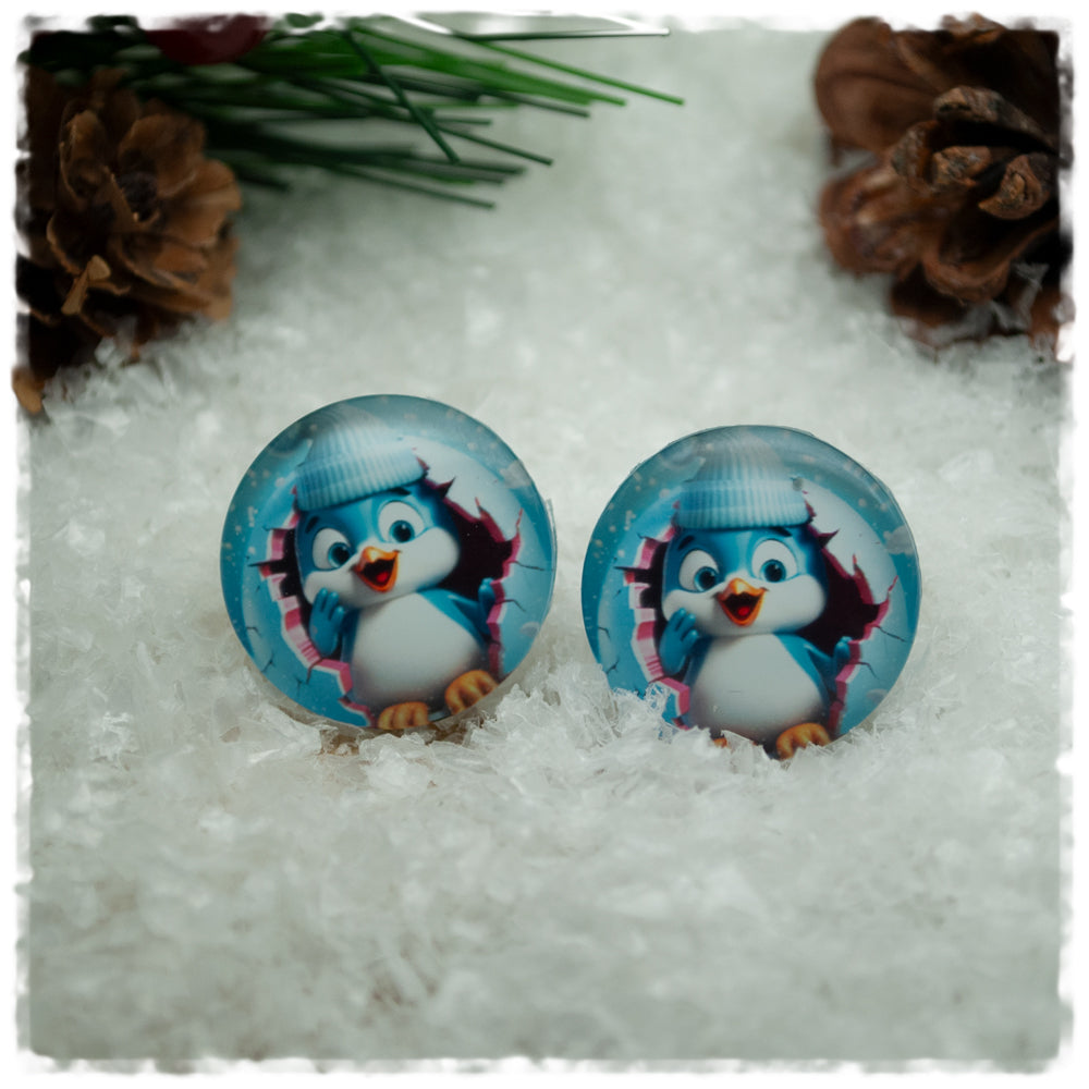Ohrringe in 20 mm hellblau mit Pinguin