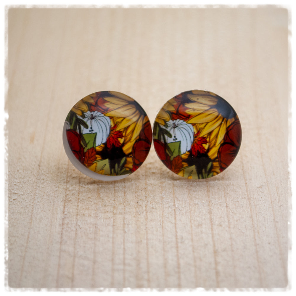 Ohrringe in 20 mm Mit Sonnenblume und weißem Kürbis (B-WARE)
