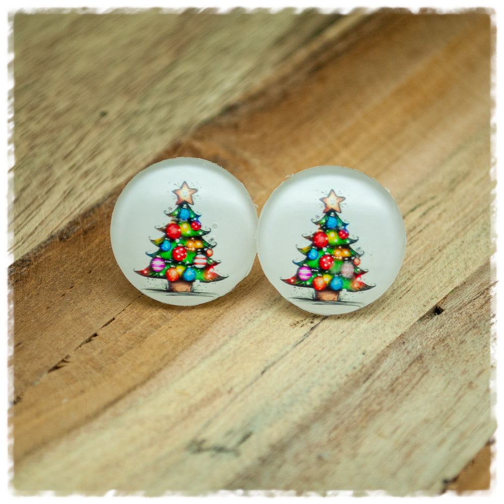 Ohrringe beige mit Weihnachtsbaum