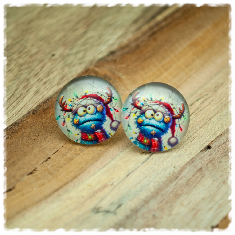 Ohrringe blaues Monster mit Lichterkette und Geweih