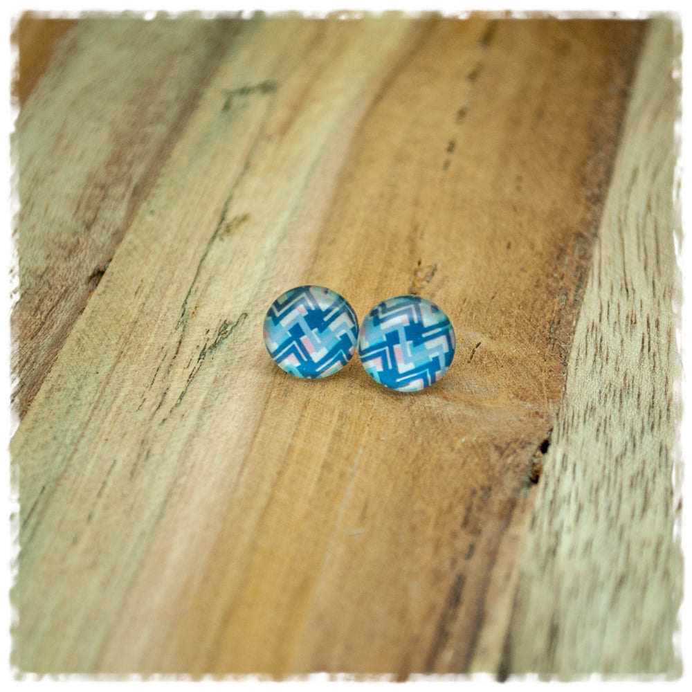 Ohrringe in 10 mm blau beige gemustert